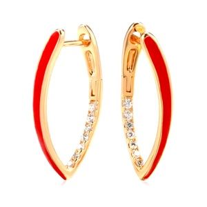 🎀NWT Designer Red Golden Color Zirconium Drop Hoop Style Earrings